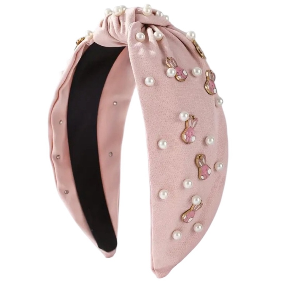 Pink Easter Bunny Faux Pearl Knotted Headband